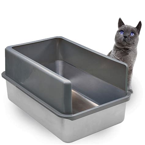 high sided litter box pearl metallic large|Extra Large 19.6 in. x 19.6 in. Stainless Steel Cat Litter Box with .